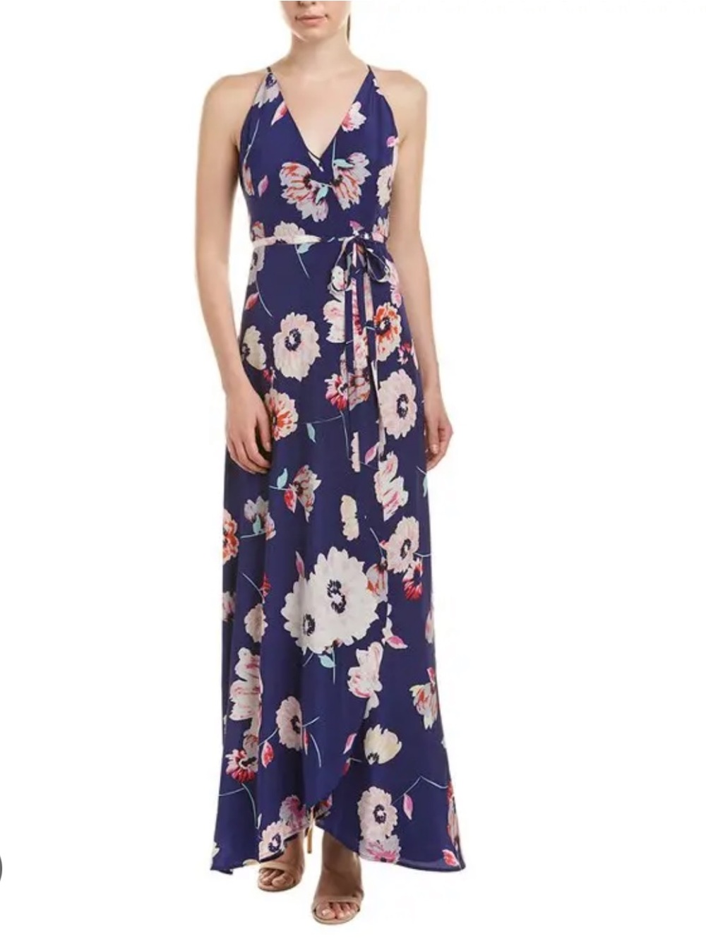 Yumi Kim Sz S Dress Silk Floral V-Neck Maxi Wrap Wedding Party Classic Elegant